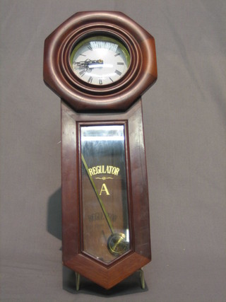A 20th Century reproduction "Regulator" style wall clock with 4" circular dial contained in a mahogany case