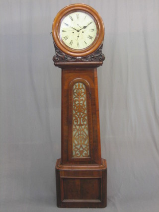 A 19th Century Scots 8 day striking longcase clock, the 13" circular painted dial with minute indicator and panda dial painted Roman numerals by John Templeton of Cirvan, contained in a mahogany case, striking on a gong 76"