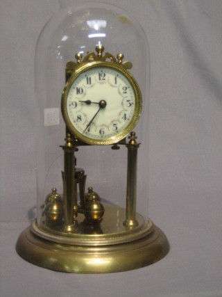 A 400 day clock with porcelain dial and Arabic numerals contained in a gilt case