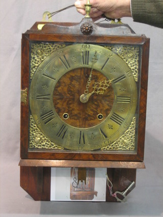 A brass striking wall clock with 18th Century brass chapter ring marked Richard Stedman, Godalming No.6 and with gilt metal spandrels, contained in a later figured walnut case and with Continental movement