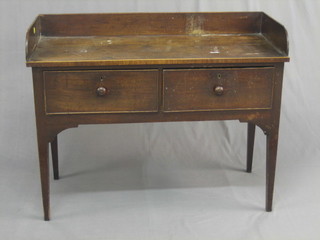 A 19th Century mahogany wash stand/side table with three-quarter gallery, fitted 2 drawers, raised on square tapering supports 41"