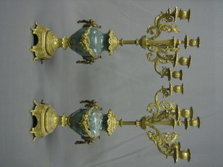 A pair of granite and gilt metal 6 light candelabrum