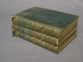 3 Victorian leather bound volumes, The Complete Works of Shakespeare revised from the original editions by J.O Halliwell  and others, painted and published by The London Printing & Publishing Company "Histories, Tragedies and Comedies"