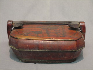 An  Eastern hardwood lozenge shaped carrying box with swing handle 14"