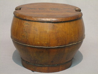A circular Eastern coopered barrel and lid 10"