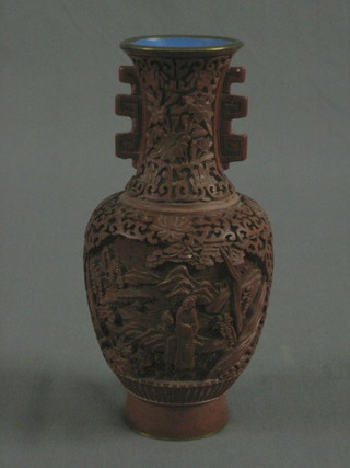 A  Redware club shaped vase 11"