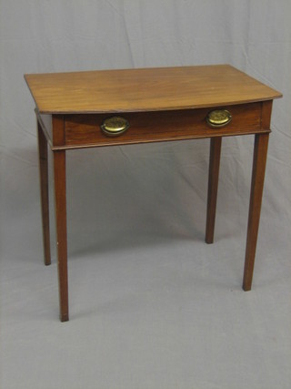 A 19th Century mahogany side table, fitted a frieze drawer and raised on square tapering supports 33" (replacement top)