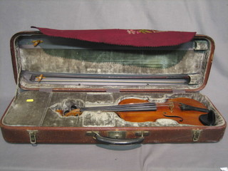 A violin with 2 piece 13 1/2" back, marked Agenova, cased
