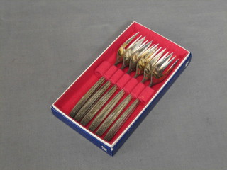 A pair of 1960's WMF ewers 9" together with a set of 6 WMF pastry forks cased (3)
