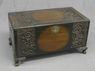 A 19th/20th Century Hong Kong carved camphor wood coffer with hinged lid 39"