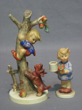A  Goebel figure of a boy climbing a tree being pursued by a dog (branch f) 6"