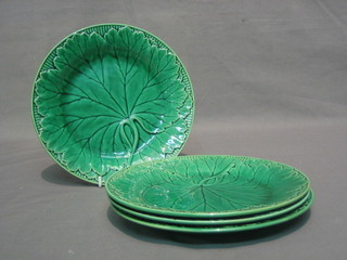 4 Wedgwood green leaf shaped plates, the bases impressed Wedgwood Made in England 18U30 8" (1 chipped)