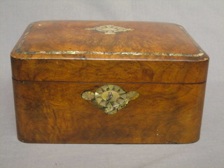 A Victorian walnut cushion shaped trinket box with mother of pearl inlay 12" (some inlay missing)