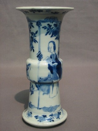 An 18th/19th Century Oriental blue and white decorated vase, the base with 4 character mark 8"
