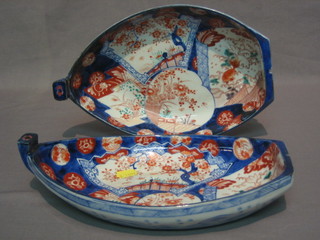 A pair of 19th Century Japanese Imari porcelain boat shaped dishes 11"