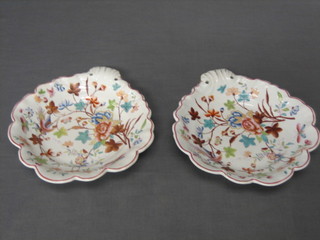 A pair of 19th Century Improvail Stone China dishes decorated birds amidst flowers and branches 9"