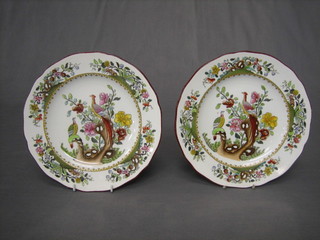 A pair of Spode plates, decorated birds amidst branches 8"