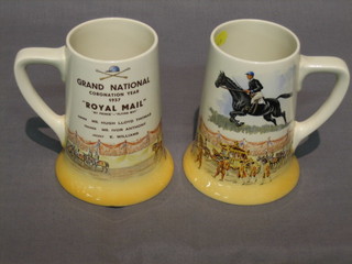 2 Royal Doulton Grand National limited edition mugs, the base marked Royal Doulton 7119A (1 with crack)