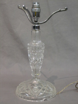 A 1930's cut glass table lamp 15"