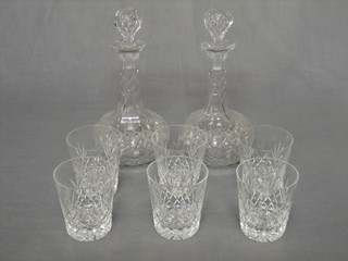 A pair of cut glass club shaped decanters 9", 6 cut glass tumblers, a pair of oval cut glass dishes 9" and 3 small cut glass dishes