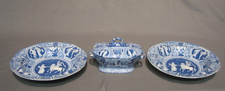 A  collection of various 19th Century Spode blue and white dinner ware decorated classical scenes