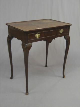 A Georgian style mahogany side table with 2 cup trays to the side, fitted a frieze drawer and raised on cabriole supports 26"