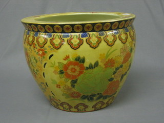A 20th Century Oriental porcelain fish bowl decorated polychrome enamels 15"