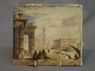 A 19th Century watercolour drawing "St Marks Venice" 6" x 7 1/2" indistinctly signed and dated 1835