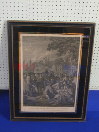 An 18th Century French monochrome print after Benj. West Pinxit "Guillaume Penn Traite Avec Les Indies" 17" x 11"