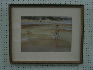 After Sir William Russell Flint, a coloured print "Standing Lady by a River" 11" x 15"