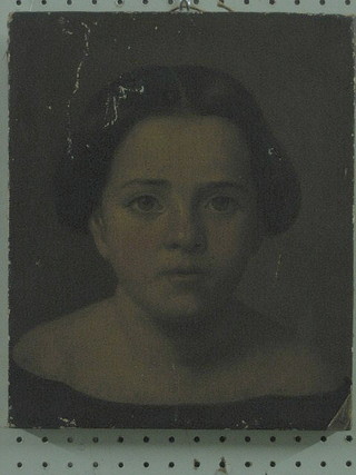 A Victorian oil painting on canvas, head and shoulders portrait "Young Girl" 12" x 10" (some paint loss)