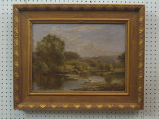 A B Collier, 19th Century oil on canvas "River with Cottage in Distance" 11" x 15"