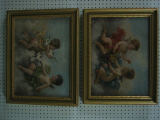 Intzins?, pair of 19th Century oil paintings on board "Studies of Cherubs" 11" x 15"