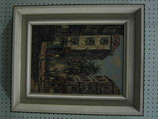 Wirtz, oil on canvas "Street Scene with Figures" 16" x 11"