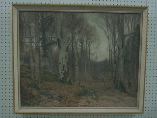 James T Watts, watercolour drawing "A Welsh Wood in Winter", labelled to the reverse 19" x 24"