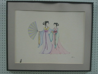 Shelley, watercolour "Two Standing Geishas" 15" x 20"
