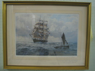 After J Field Drews, coloured print "Clipper in Full Sail" 20" x 30" signed in the margin