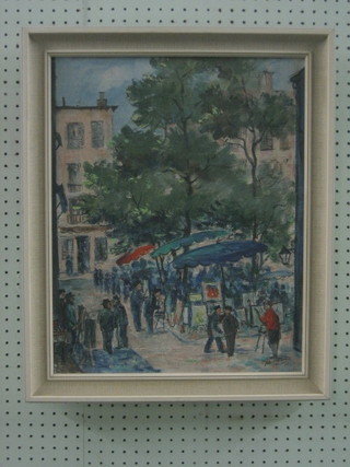 Helen H Pierson, oil on canvas "French Market Scene" signed and dated 1962 20" x 15"