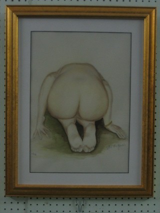 L E Blockwell (monogrammed), 20th Century watercolour drawing "Crouching Native Girl"