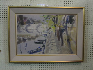 Patrick Hall, watercolour "Pontmarie Paris" 14" x 21", the reverse with Marjorie Parr Gallery label