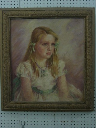 Oil on canvas, head and shoulders portrait "Young Girl" 17" x 15"
