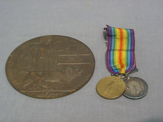 A pair British War medal and Victory medal to 018574 Pte. Henry Wimhurst Army Ordnance Corps, together with death plaque