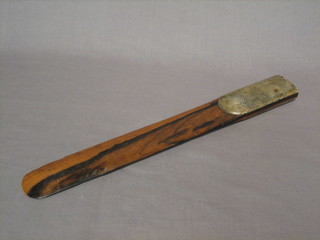An olive wood and shagreen mounted newspaper opener with shagreen handle 15"