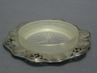 A circular cut glass butter dish with pierced silver mounts Birmingham 1911 5"