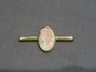 A 9ct gold bar brooch set an oval cameo portrait