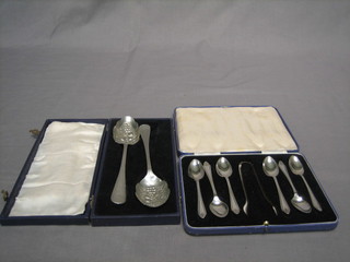 6 silver plated tea spoons and 2 silver plated serving spoons, cased