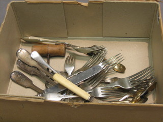 A collection of silver plated flatware and a pair of silver plated vases