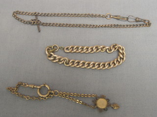 A 9ct gold curb link bracelet and 2 gilt chains