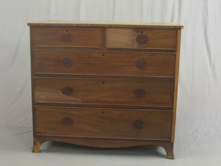 A 19th Century mahogany chest of 2 short and 3 long drawers, raised on bracket feet 40" (no handles)