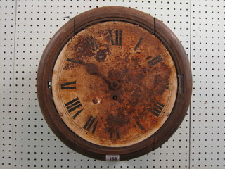 A fusee wall clock, the 11" painted dial with Roman numerals, heavily corroded, the movement marked Astral Coventry, contained in an oak case (barn condition)